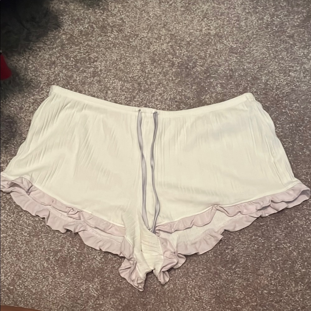 Victoria's Secret White and Lavender Ruffled Sleep Shorts